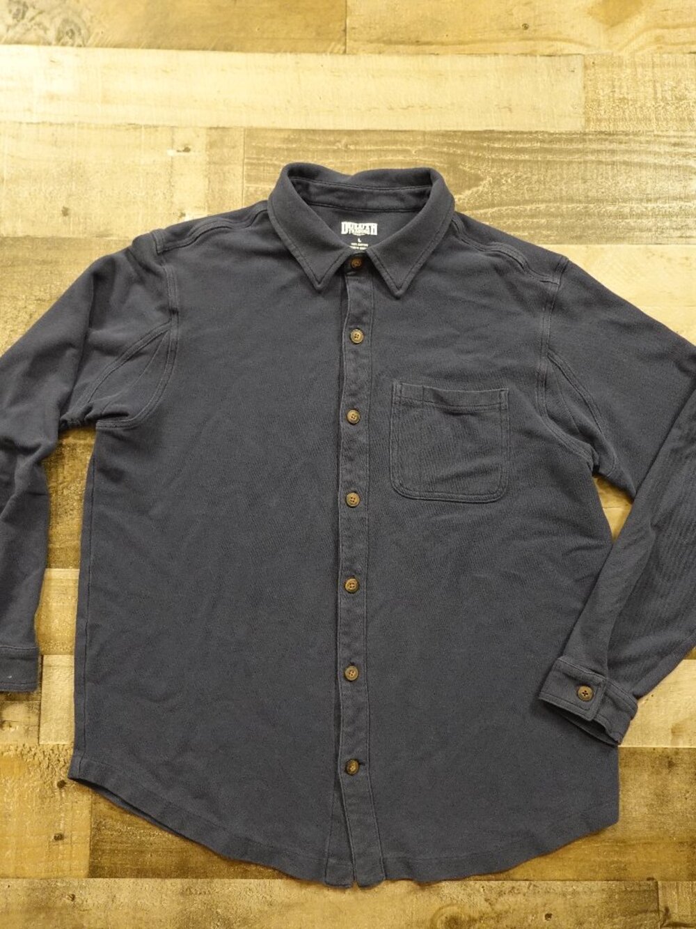 Duluth Trading Long Sleeve Jersey‎ Knit Button Front Shirt Men's Large Navy